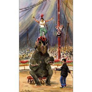 L'éléphant et l'équilibriste - Aquarelle de JC Duboil