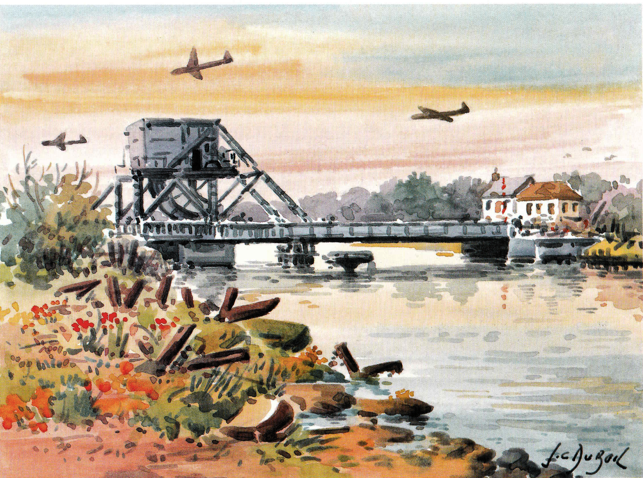 D-Day Pégasus bridge Pont de Bénouville - Aquarelle de JC Duboil